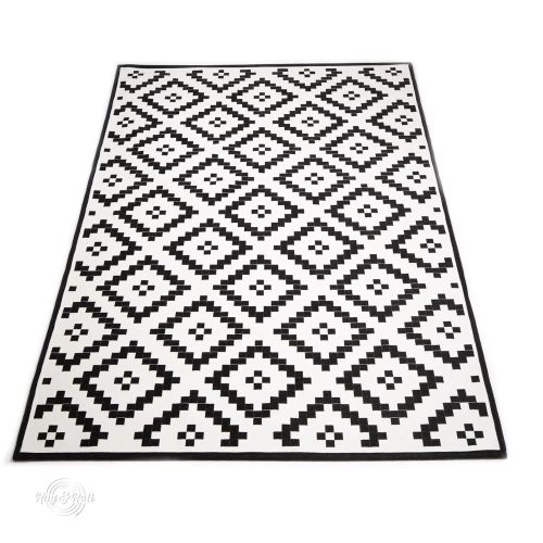 KARO Black L Modern fekete-fehér Geometrikus mintás szőnyeg 160 x 230 cm